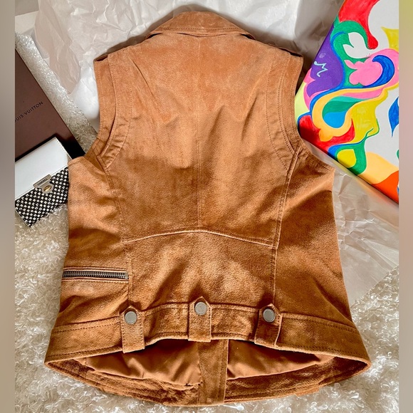 New BlankNYC Genuine Suede Leather moto vest size small camel sleeveless jacket - Picture 9 of 12